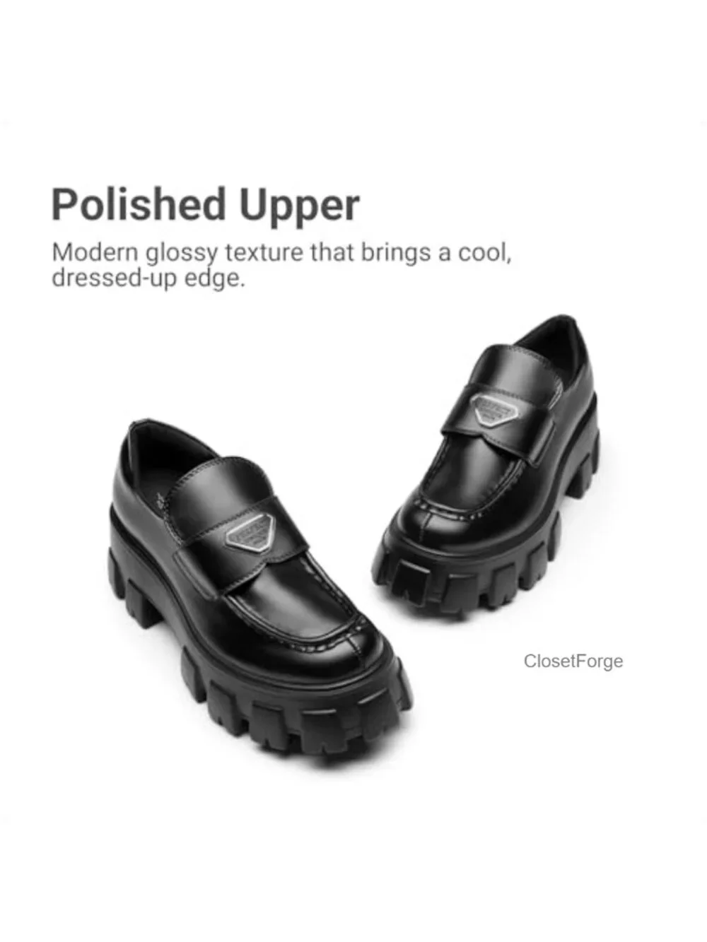 Women's Chunky Platform Loafers Vegan Leather Slip-On Business Casual Shoes